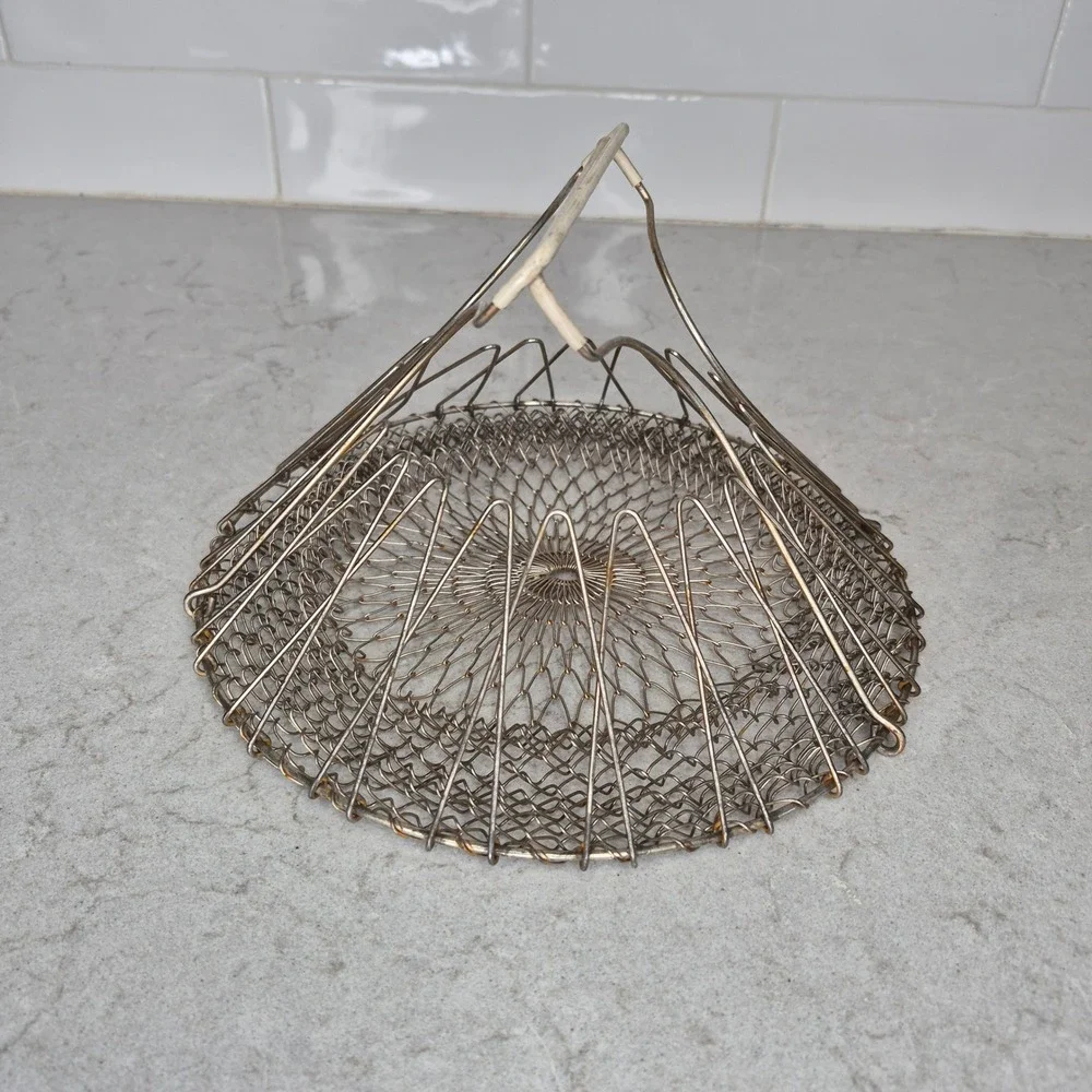 Unbranded Kitchen Basket‎ Collapsible Wire Mesh Silver Tone France